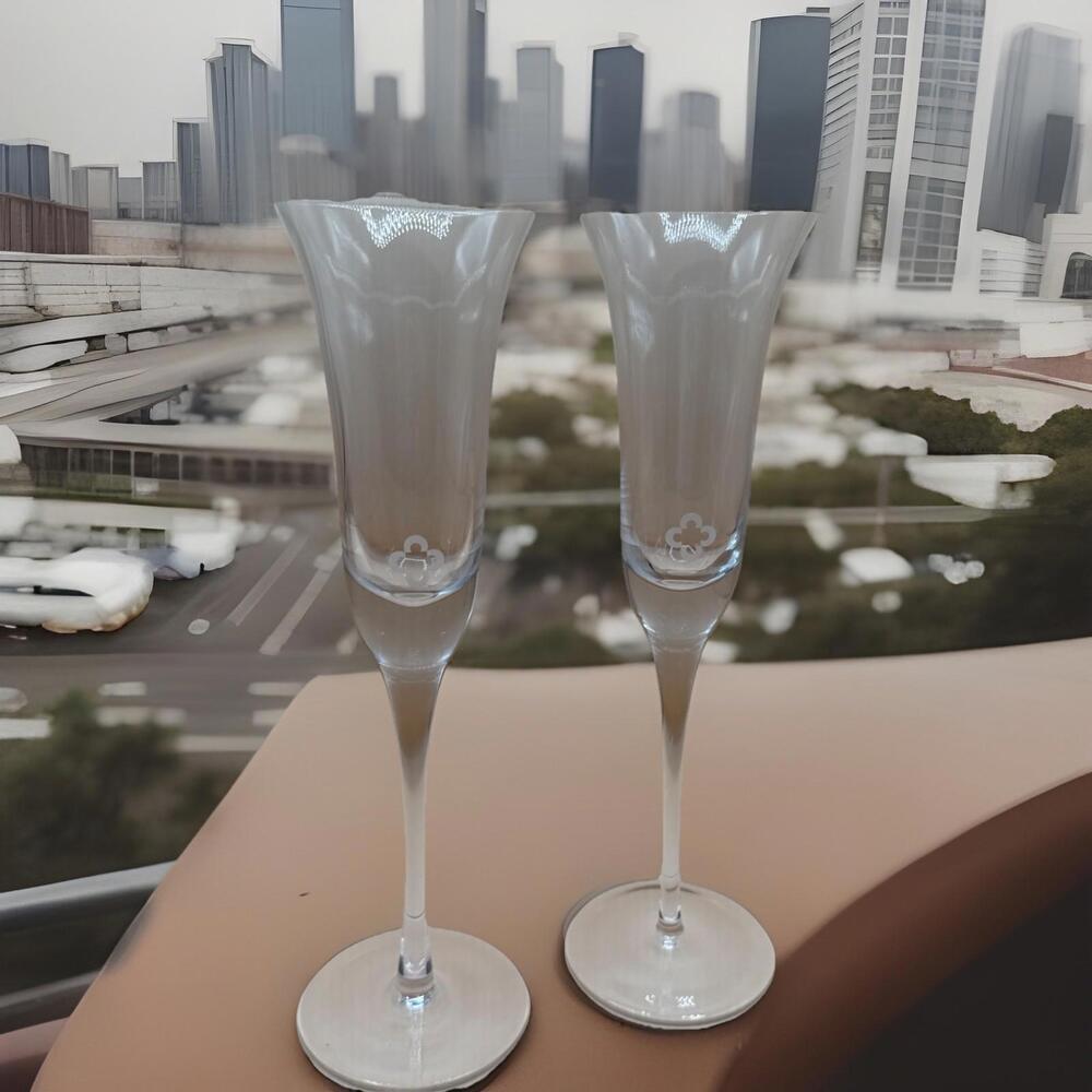 Baccarat Crystal DOM PERIGNON Fluted Champagne Glass Flute Pair PERFECT 2 Pcs